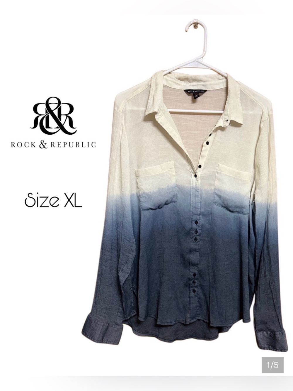 🌊 Luxury Coastal Chic | Rock & Republic Ombre Blouse | XL - Picture 2 of 6